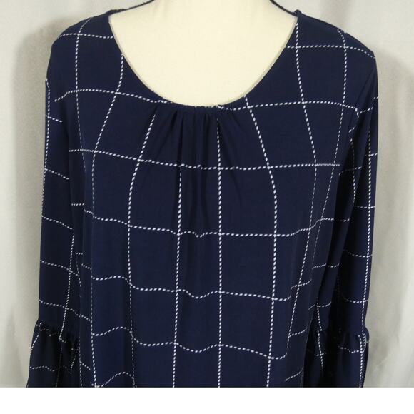 Liz Claiborne Career Tops - Liz Claiborne Career Women's Tunic Blouse Bell Sleeves Navy Pleated Business